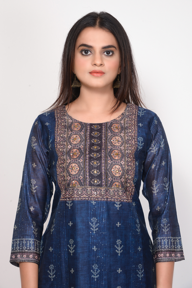 Navy Blue Chanderi Coord Set